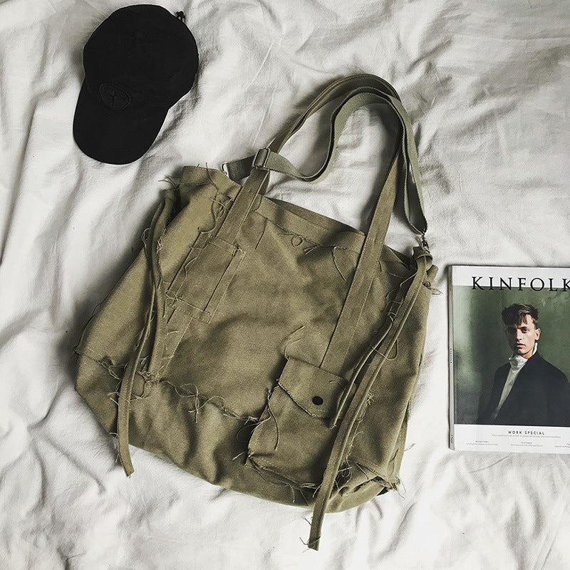 Women's & Men's Distressed Retro Hip Hop Irregular Canvas Women's Shoulder Bag