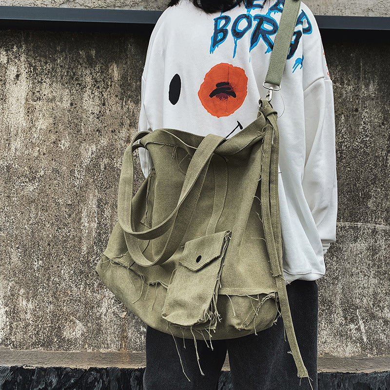 Women's & Men's Distressed Retro Hip Hop Irregular Canvas Women's Shoulder Bag