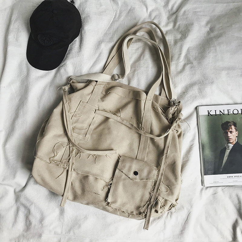 Women's & Men's Distressed Retro Hip Hop Irregular Canvas Women's Shoulder Bag