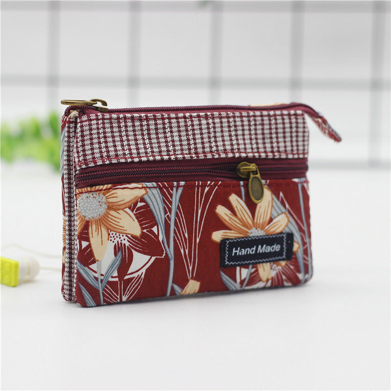 Women's Flower Cotton Change Fabric Sier Coin Purses