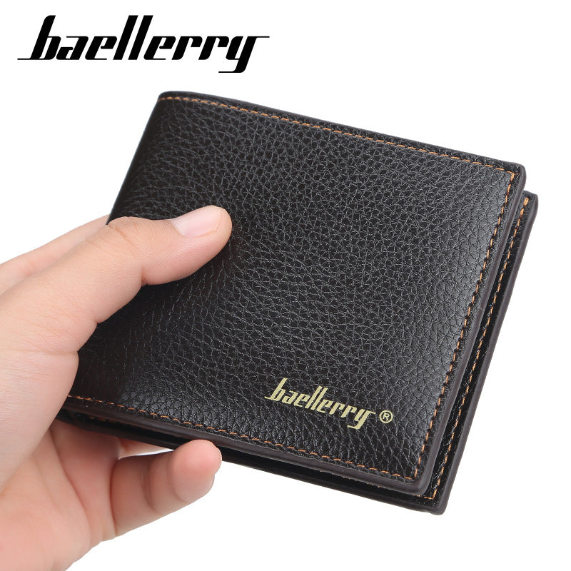 Men's Short Korean Style Lychee Pattern Open Minimalist Thin Soft Men's Wallets
