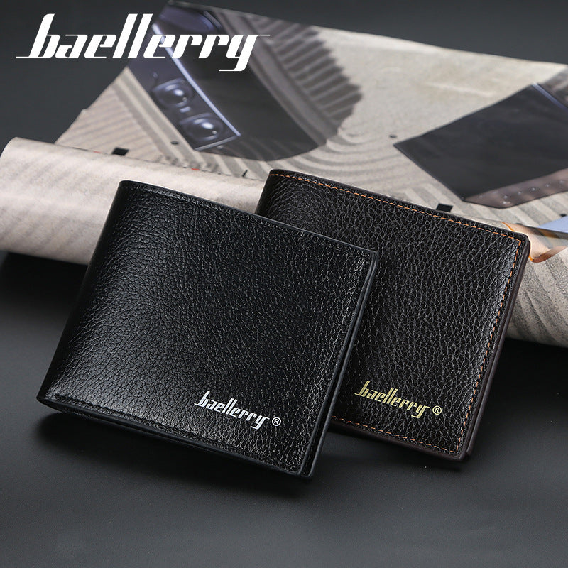 Men's Short Korean Style Lychee Pattern Open Minimalist Thin Soft Men's Wallets