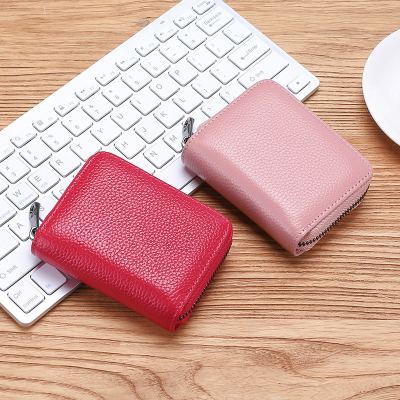 Women's & Men's & Cowhide Expanding Swiping Large Capacity Card Holder