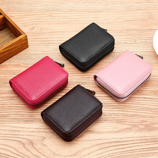 Women's & Men's & Cowhide Expanding Swiping Large Capacity Card Holder