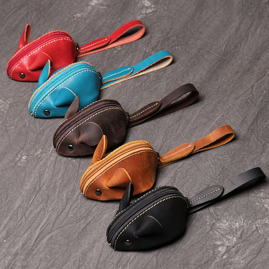 Cowhide Genuine Leather Mouse Cartoon Multifunctional Portable Coin Purses