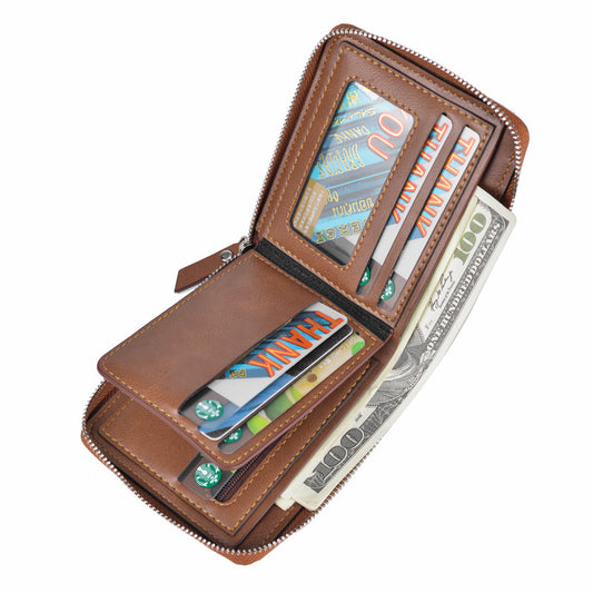 Men's Short Vintage Car Drawing Zipper Male Card Holder