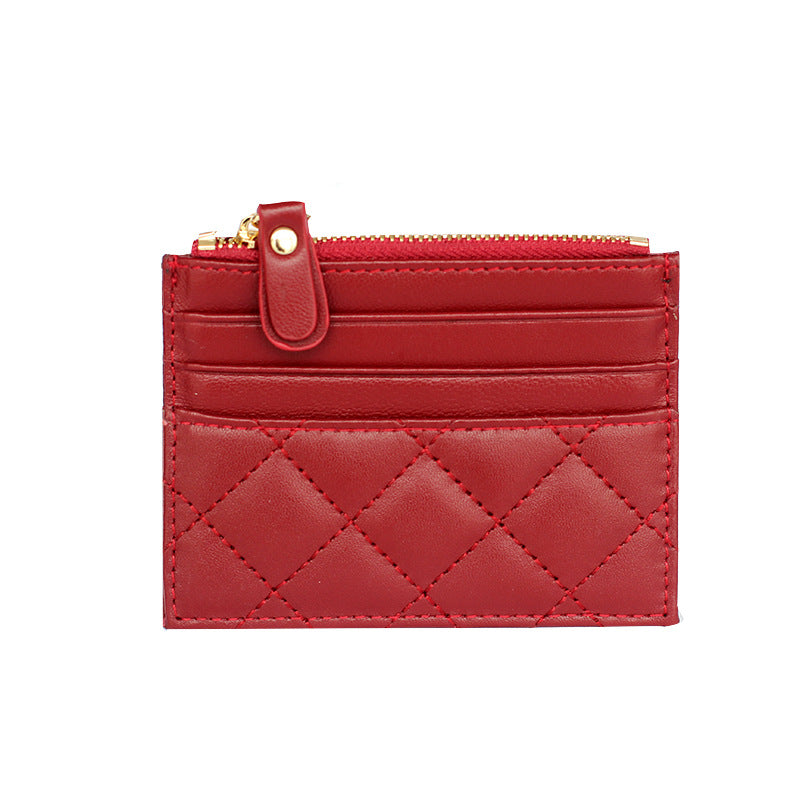 Women's Soft Lambskin Short Classic Style Rhombus Card Holder