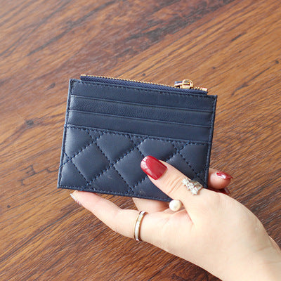Women's Soft Lambskin Short Classic Style Rhombus Card Holder
