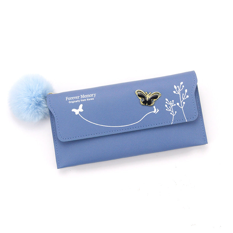 Women's Fashion Long Solid Color Fur Ball Ladies Wallets