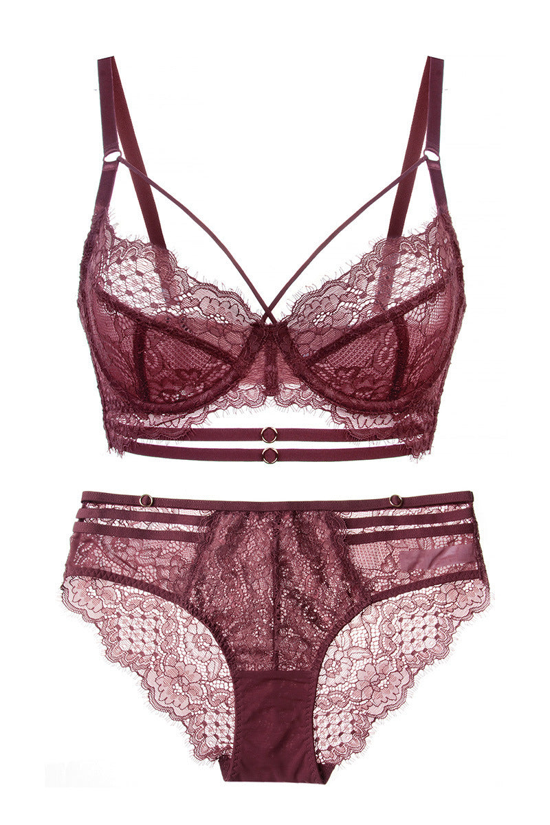 Women's French Sexy Lace Large Thin Transparent Lingerie Sets