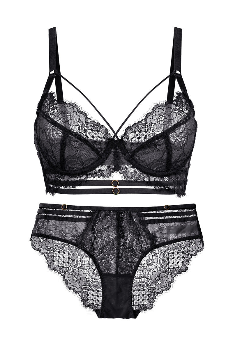 Women's French Sexy Lace Large Thin Transparent Lingerie Sets