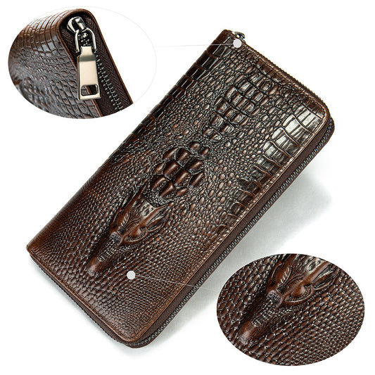 Men's Long Genuine Leather Crocodile Pattern Business Clutch First Men's Wallets