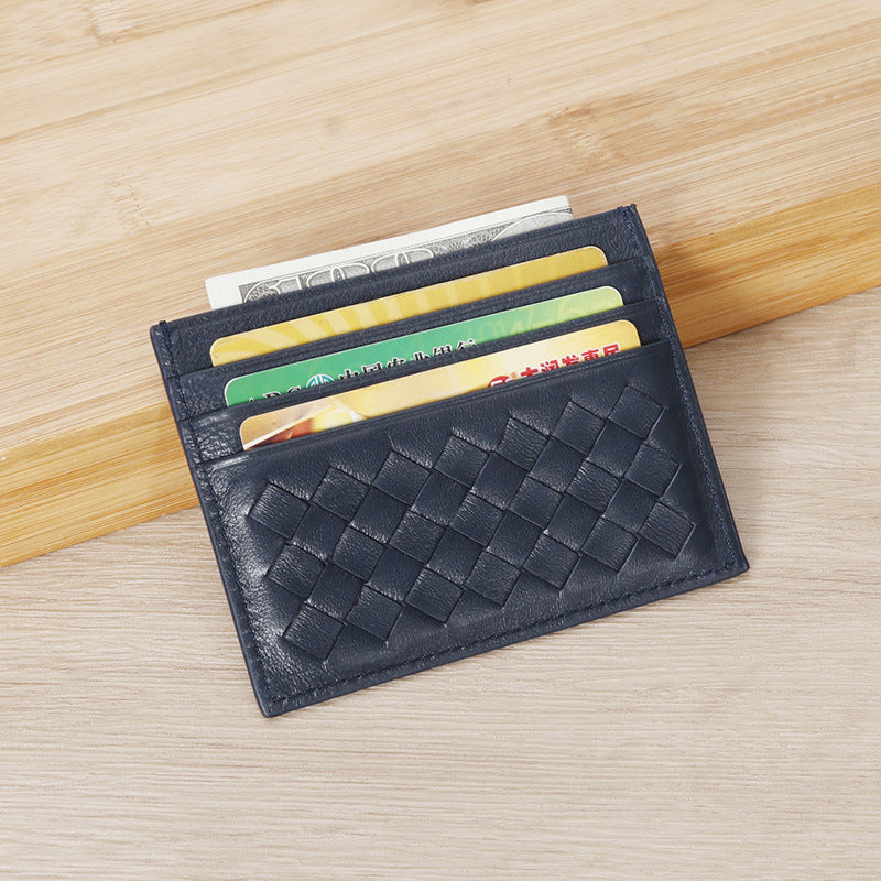 Women's & Men's Sheep Skin Woven Authentic Leather Weave Card Holder