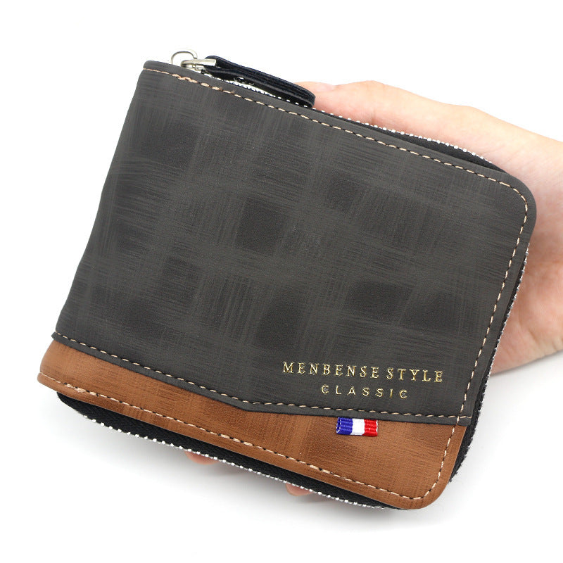 Men's Fashion Frosted Zipper Short Bib Men's Wallets
