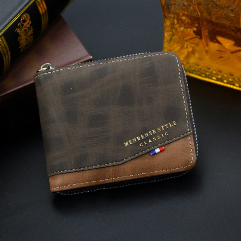 Men's Comfortable Fashion Patchwork Zipper Short Men's Wallets