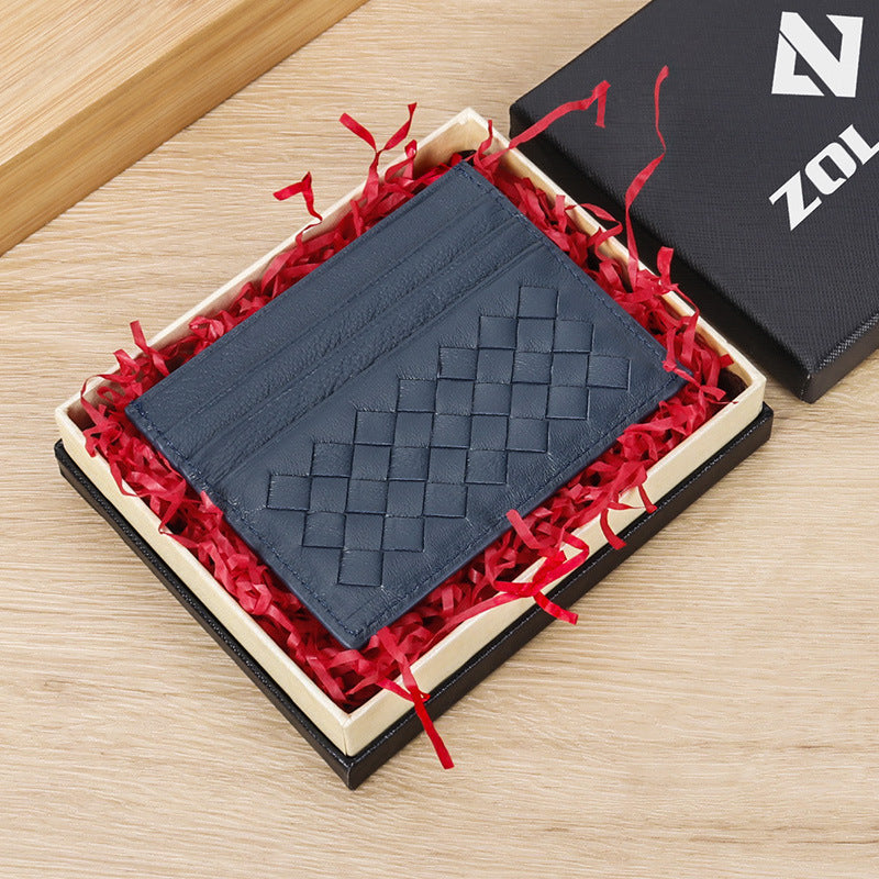 Women's & Men's Sheep Skin Woven Authentic Leather Weave Card Holder