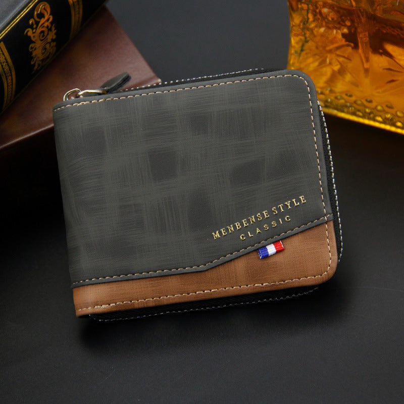 Men's Fashion Frosted Zipper Short Bib Men's Wallets
