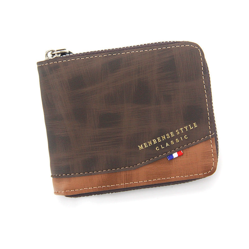 Men's Fashion Frosted Zipper Short Bib Men's Wallets