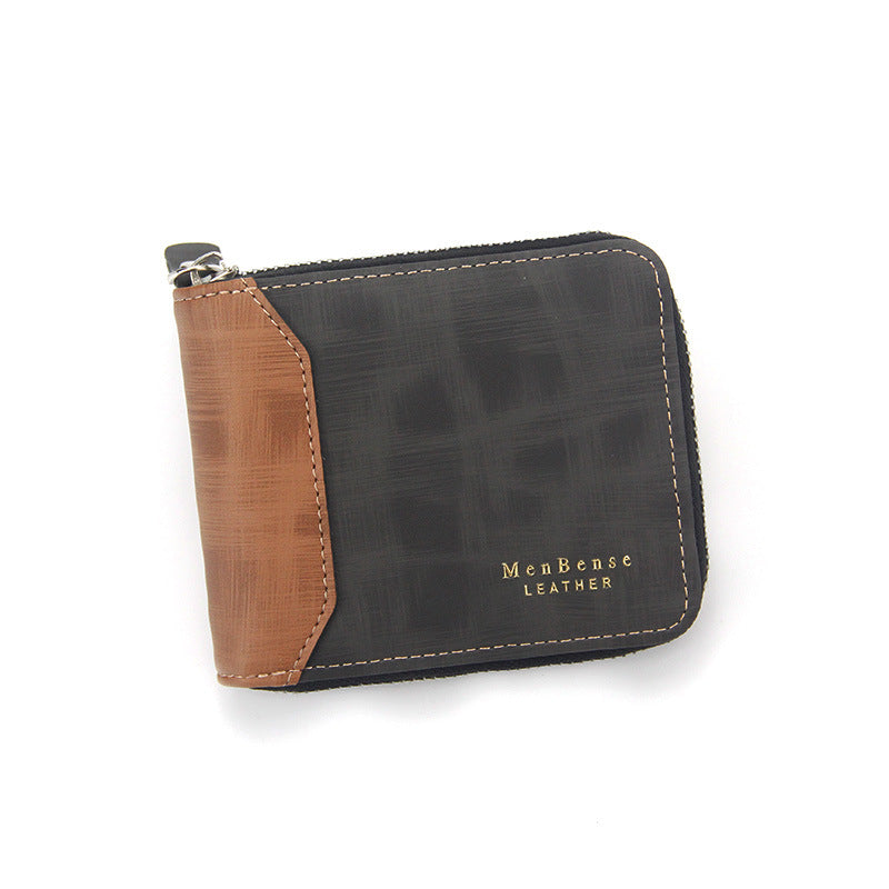 Men's Fashion Frosted Zipper Short Bib Men's Wallets