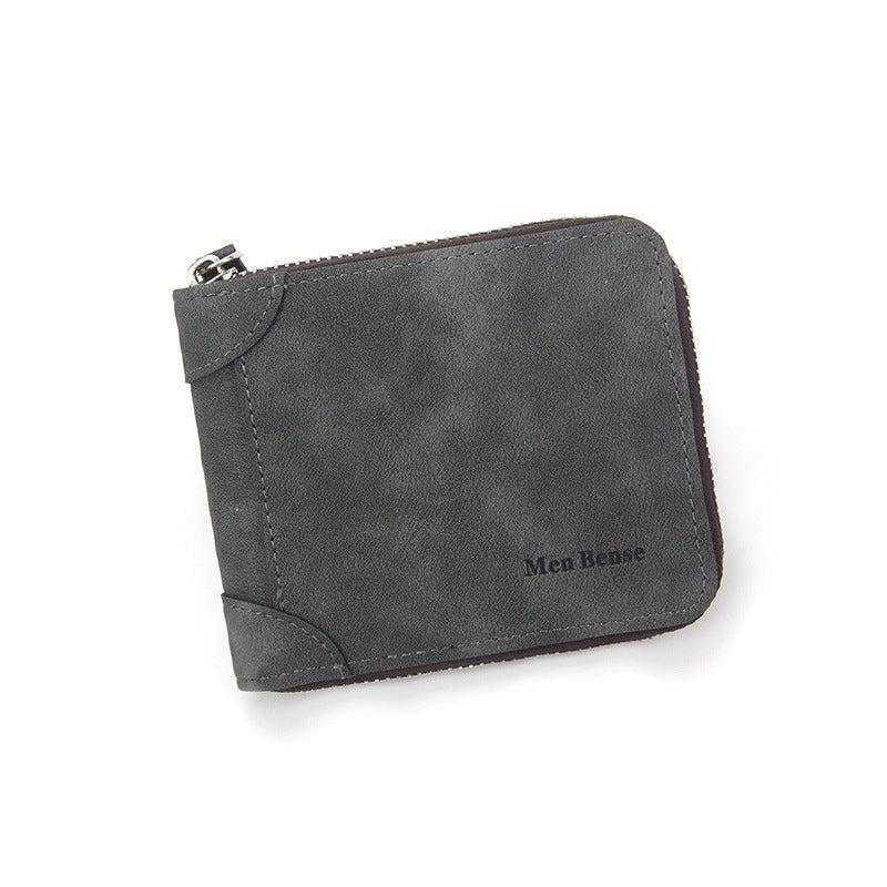 Men's Fashion Frosted Zipper Short Bib Men's Wallets