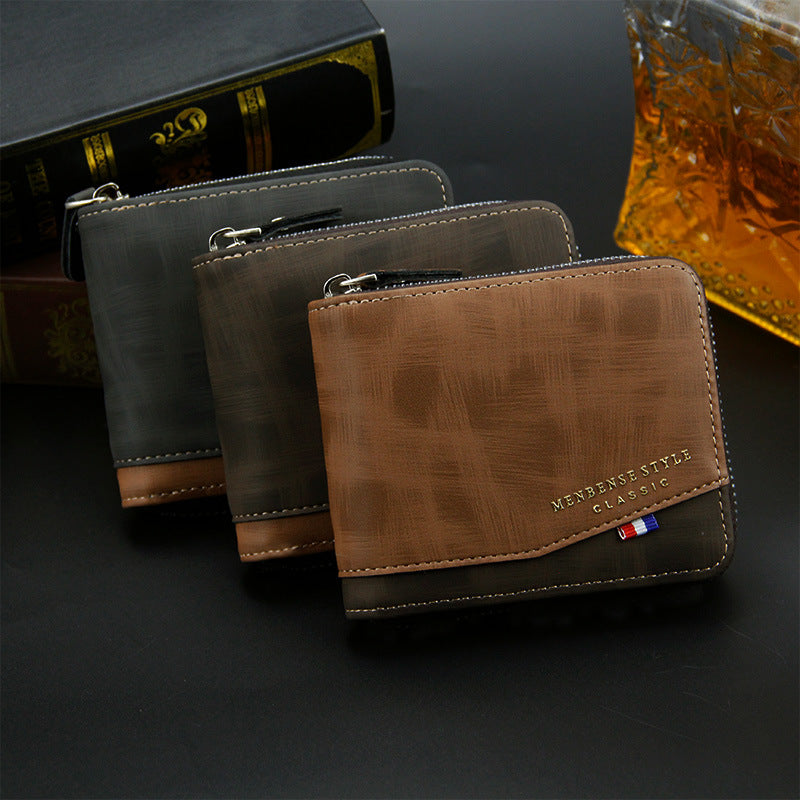 Men's Comfortable Fashion Patchwork Zipper Short Men's Wallets