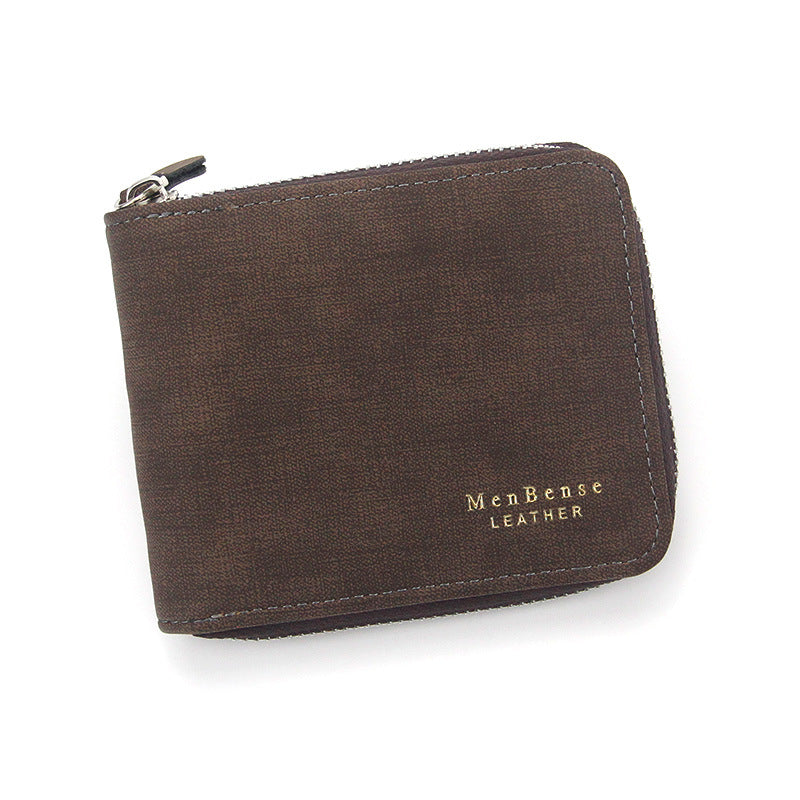 Men's Fashion Frosted Zipper Short Bib Men's Wallets