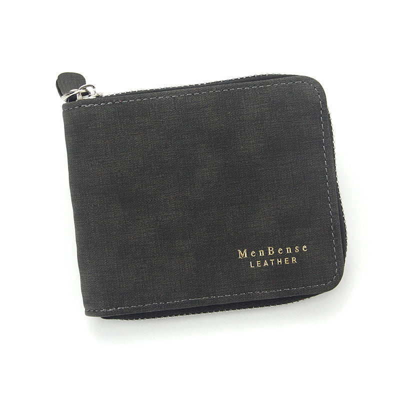 Men's Fashion Frosted Zipper Short Bib Men's Wallets