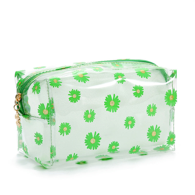 Women's Waterproof Little Daisy Printing Zipper Toiletry Portable Makeup Bag