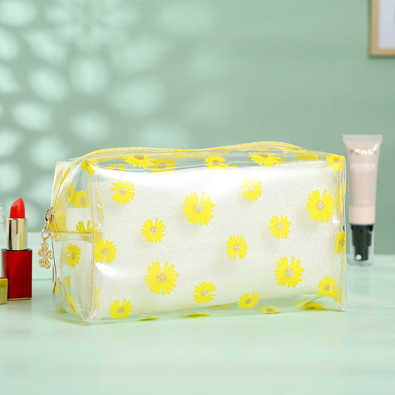 Women's Waterproof Little Daisy Printing Zipper Toiletry Portable Makeup Bag