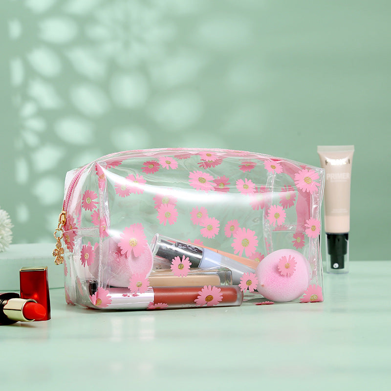 Women's Waterproof Little Daisy Printing Zipper Toiletry Portable Makeup Bag
