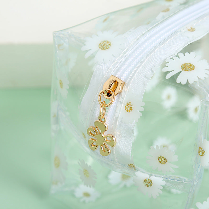 Women's Waterproof Little Daisy Printing Zipper Toiletry Portable Makeup Bag