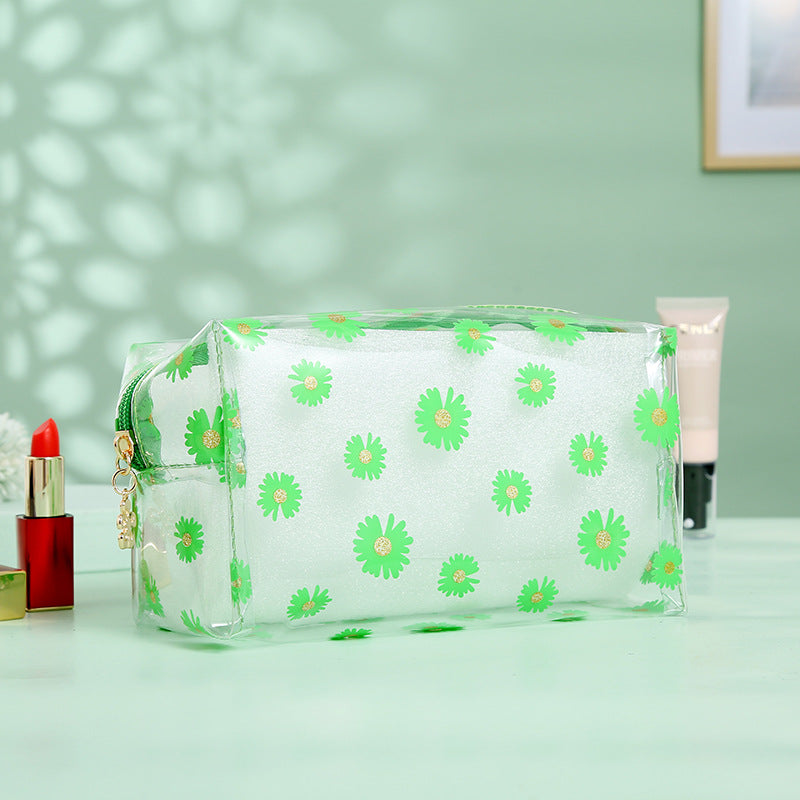Women's Waterproof Little Daisy Printing Zipper Toiletry Portable Makeup Bag