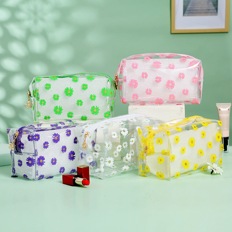 Women's Waterproof Little Daisy Printing Zipper Toiletry Portable Makeup Bag