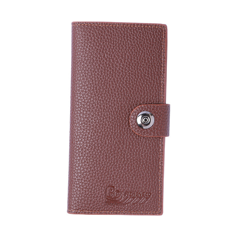 Men's Simple Portable Long Leather Multiple Slots Change Men's Wallet