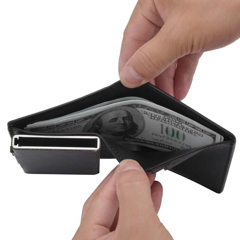 Men's Short Automatic Pop-up Aluminum Alloy Swiping Cover Men's Wallets