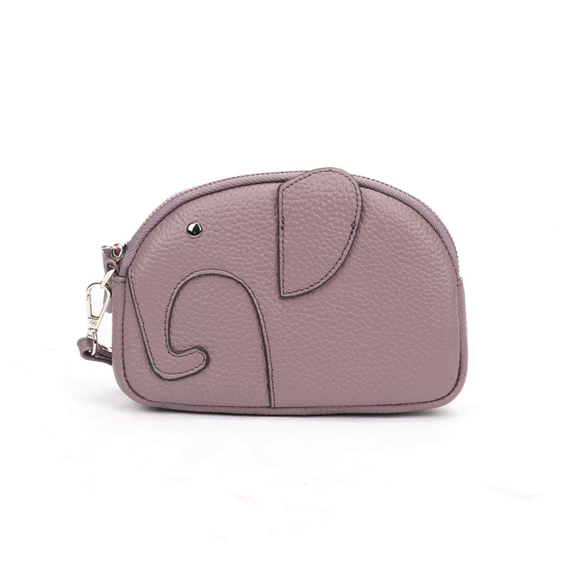 Women's First Layer Cowhide Cute Creative Mini Elephant Long Mobile Genuine Handbags
