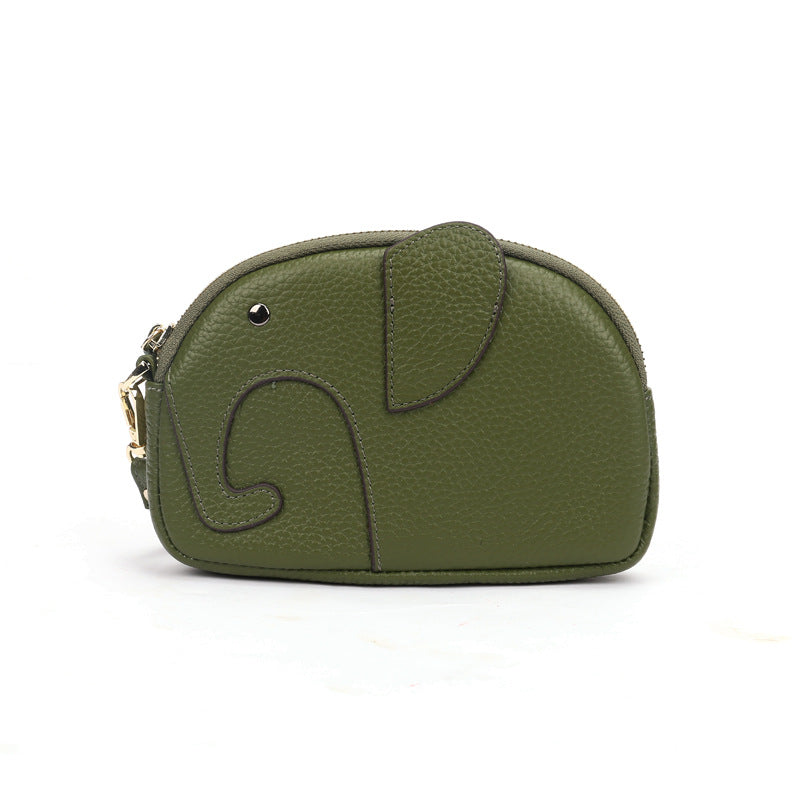 Women's First Layer Cowhide Cute Creative Mini Elephant Long Mobile Genuine Handbags