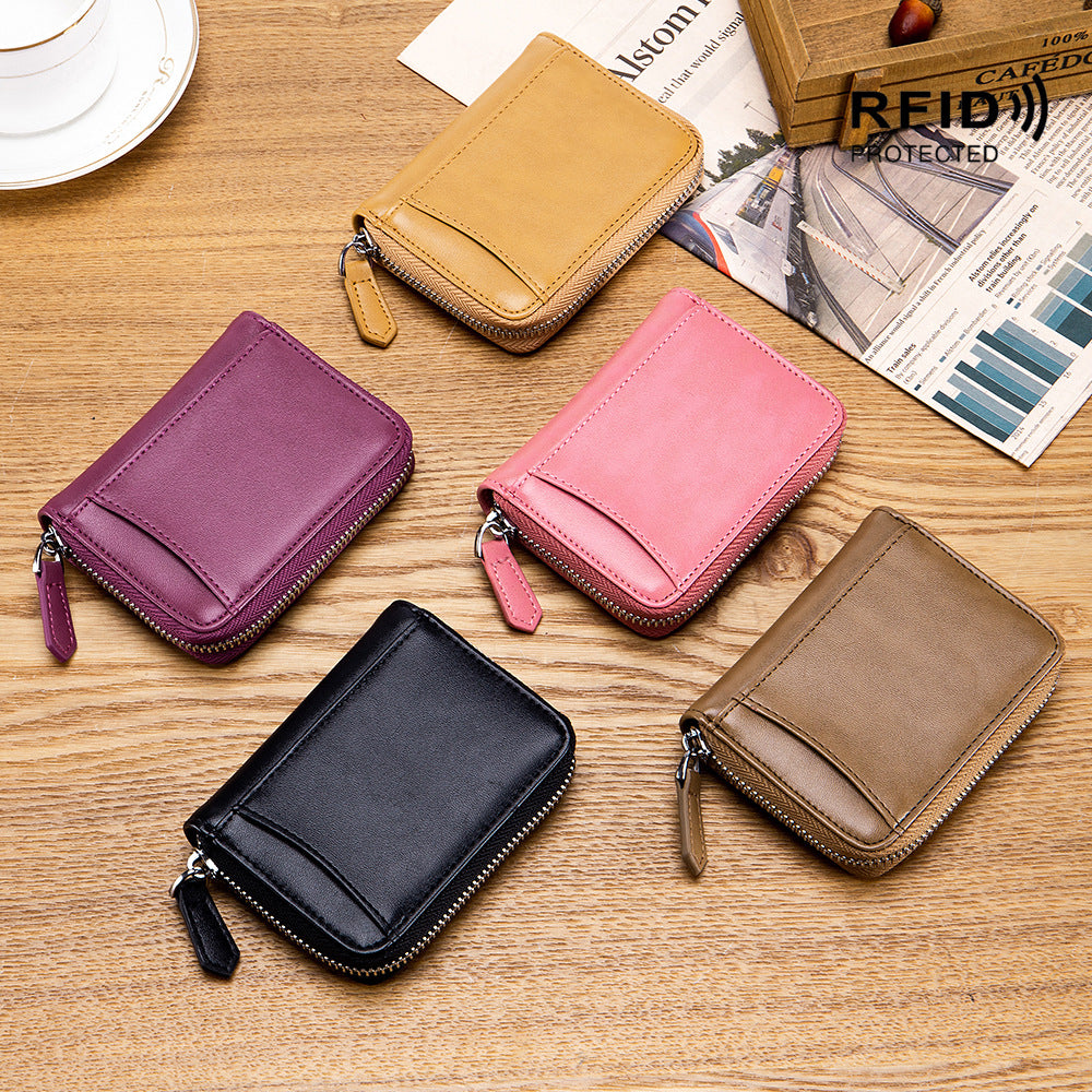 Women's & Men's Style Genuine Leather Swiping And Zipper Storage Coin Purses