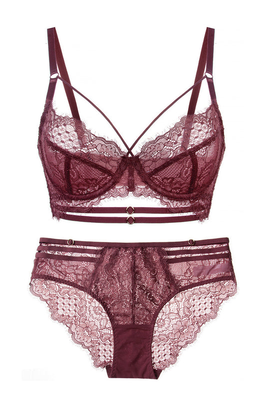 Women's French Sexy Lace Large Thin Transparent Lingerie Sets