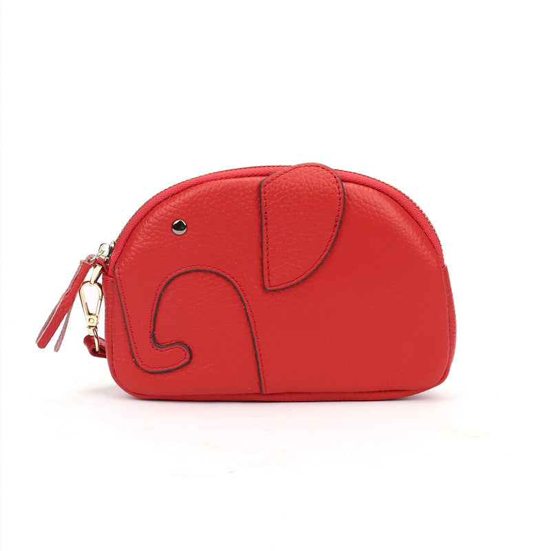 Women's First Layer Cowhide Cute Creative Mini Elephant Long Mobile Genuine Handbags