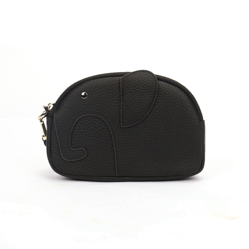Women's First Layer Cowhide Cute Creative Mini Elephant Long Mobile Genuine Handbags