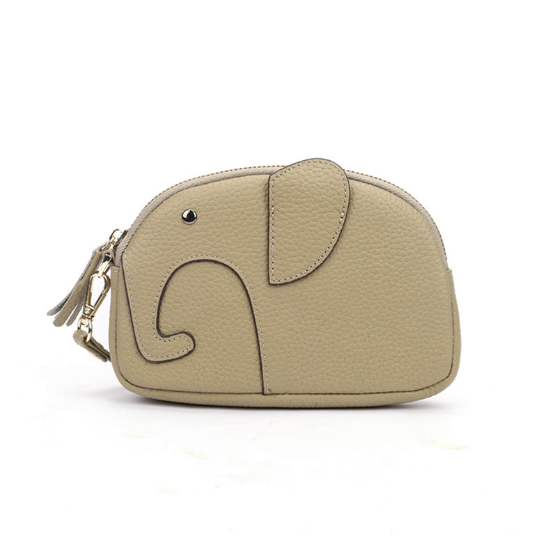 Women's First Layer Cowhide Cute Creative Mini Elephant Long Mobile Genuine Handbags