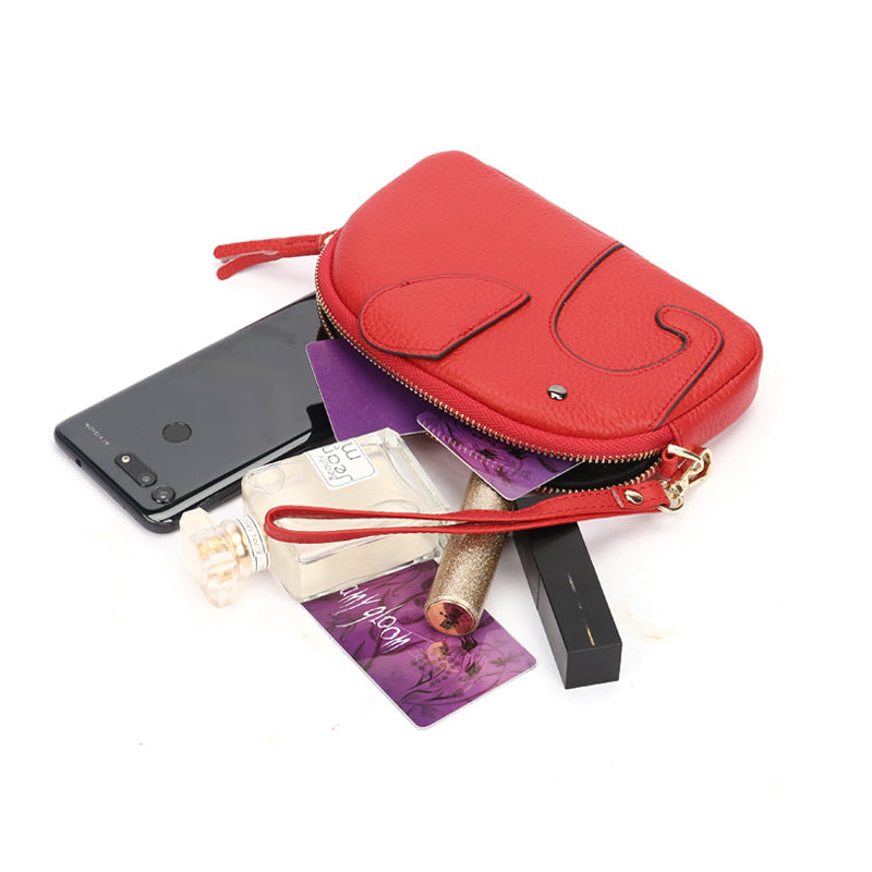 Women's First Layer Cowhide Cute Creative Mini Elephant Long Mobile Genuine Handbags