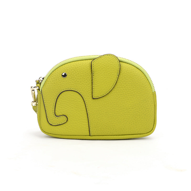 Women's First Layer Cowhide Cute Creative Mini Elephant Long Mobile Genuine Handbags