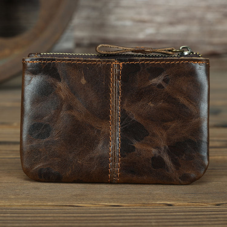 Women's & Men's Retro Crazy Horse Leather Genuine Mini Short Zipper Korean Card Holder