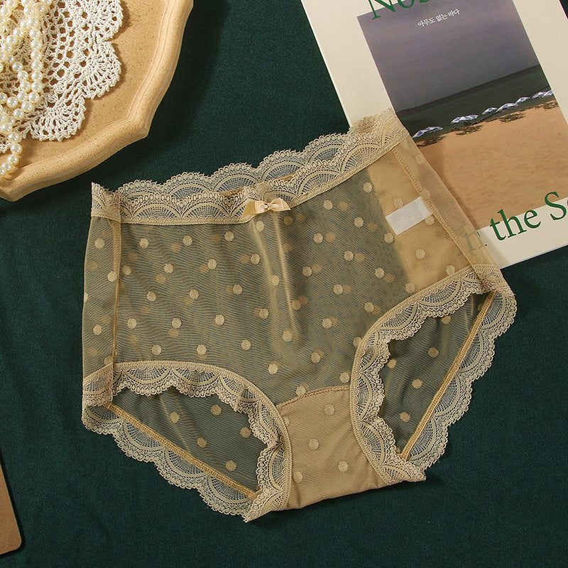 Women's Sexy Transparent Lace Polka Dot Underwear Panties