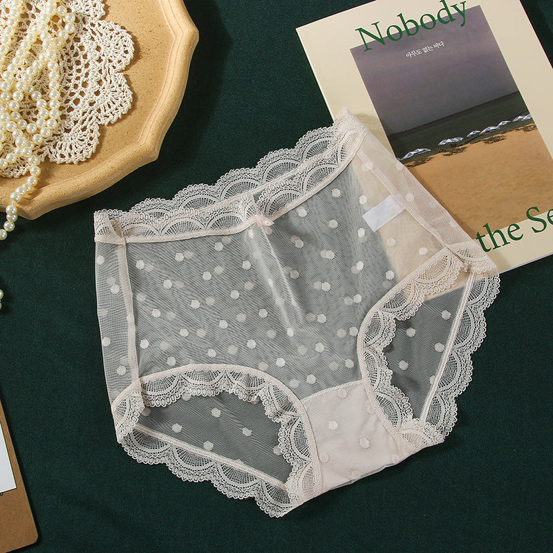 Women's Sexy Transparent Lace Polka Dot Underwear Panties