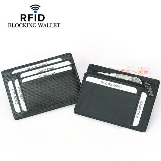 Carbon Fiber Pattern First Layer Cowhide Zipper Card Holder