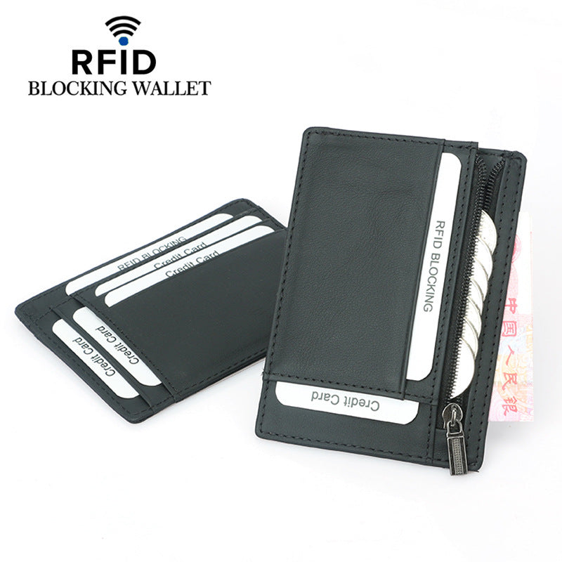 Carbon Fiber Pattern First Layer Cowhide Zipper Card Holder