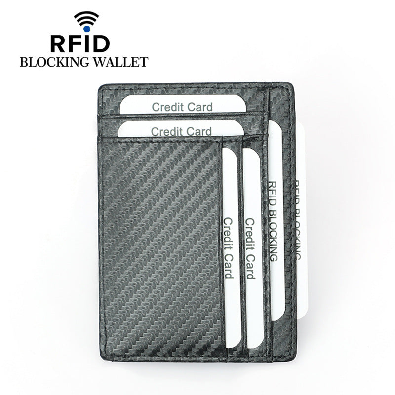 Carbon Fiber Pattern First Layer Cowhide Zipper Card Holder
